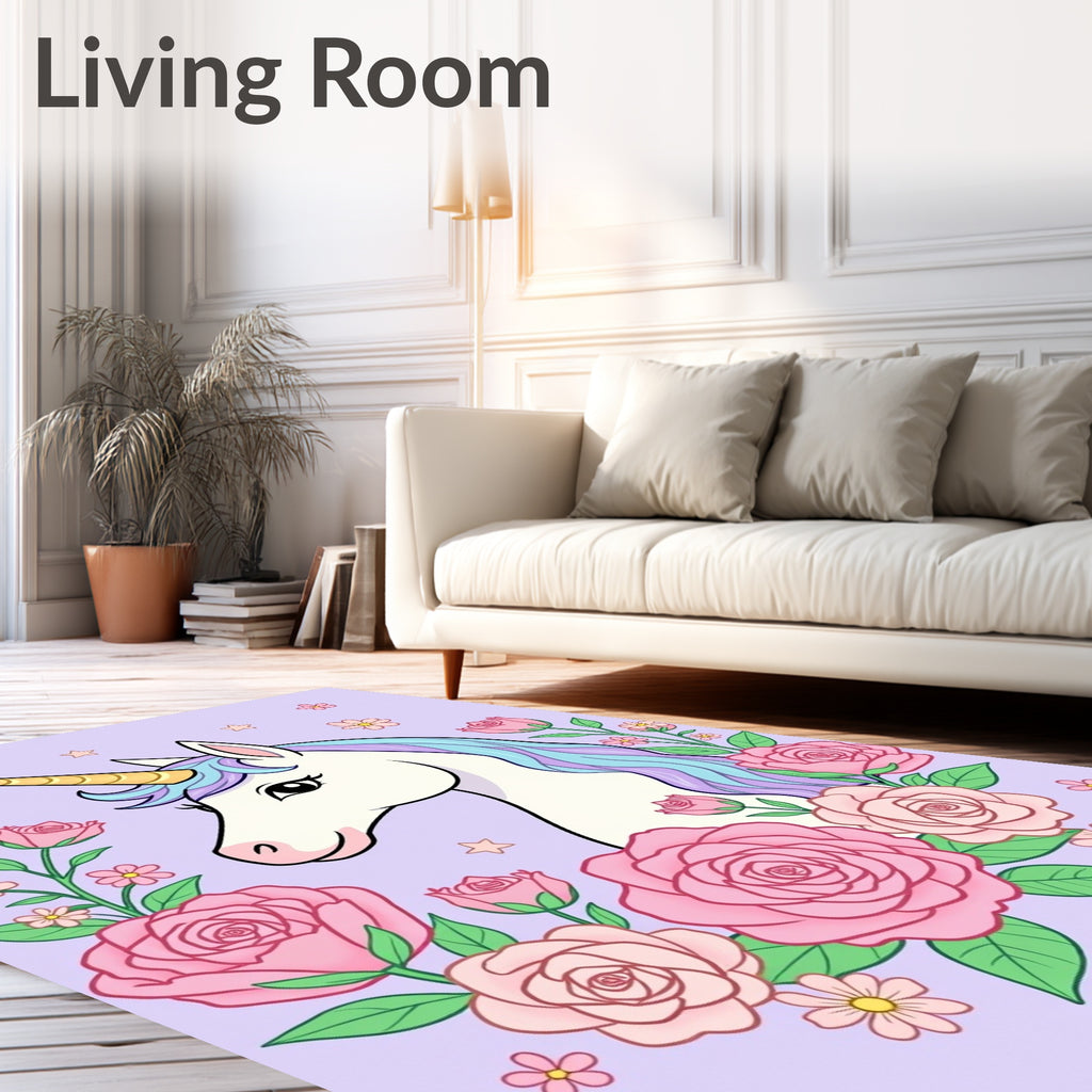 Whimsical Unicorn Pink Rose Garden Rug