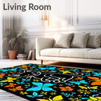 Whimsical Black Cat Butterfly Garden Rug