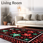 Whimsical Red Green Star Animals Rug