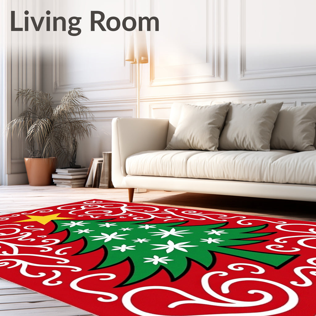 Red White Swirl Christmas Tree Rug