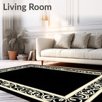 Cream Elaborate Scroll Border Rug