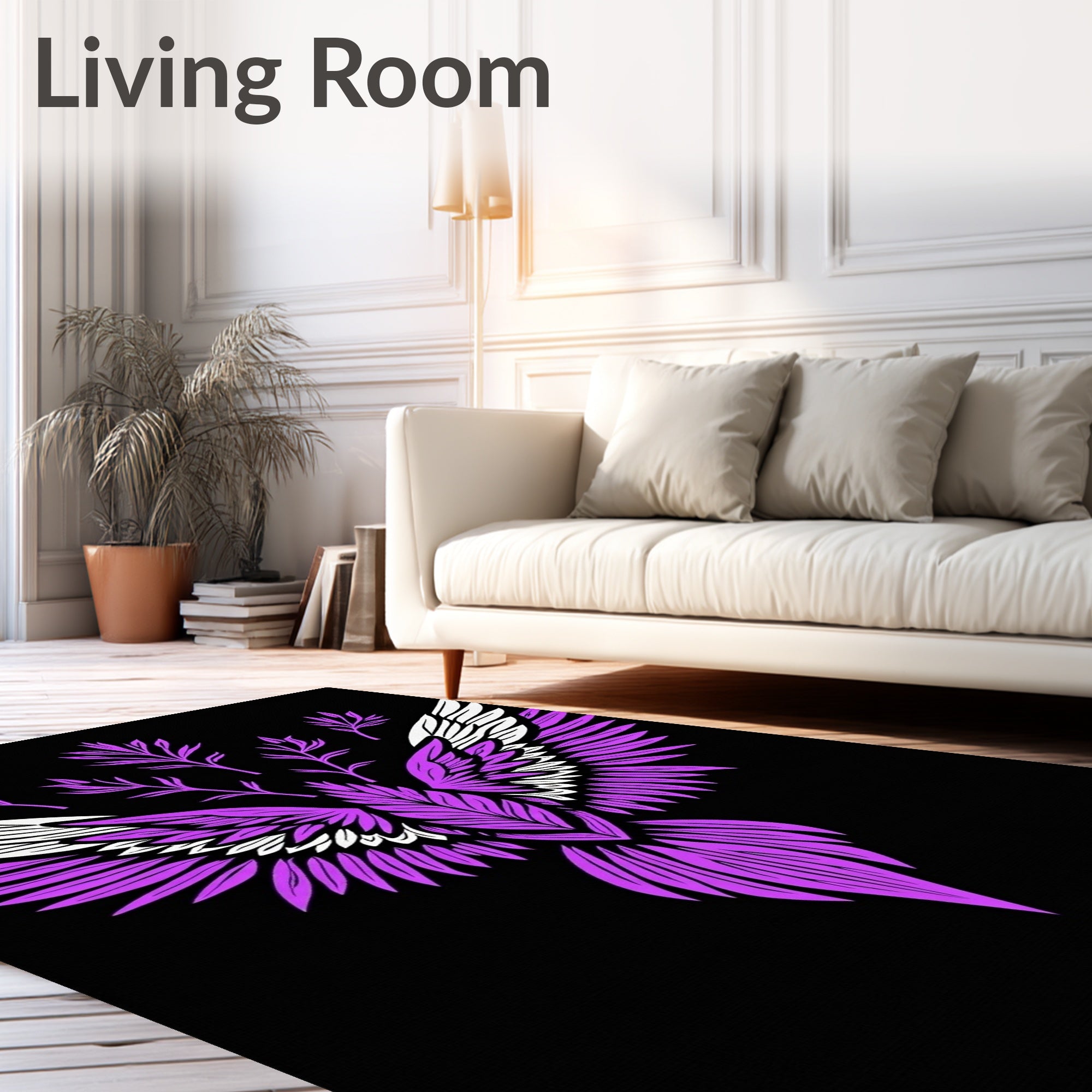 Vibrant Purple Winged Creature Art Rug