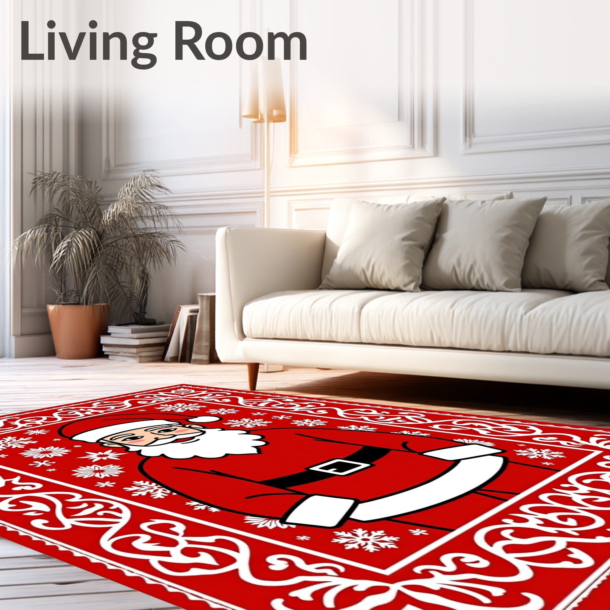 Festive Red Santa Claus Snowflake Rug