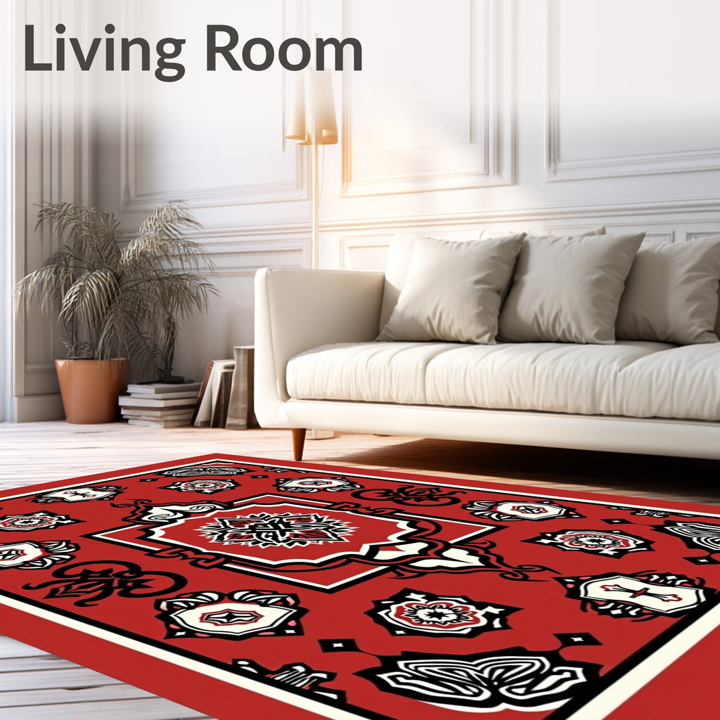 Bold Red Floral Crest Medallion Rug