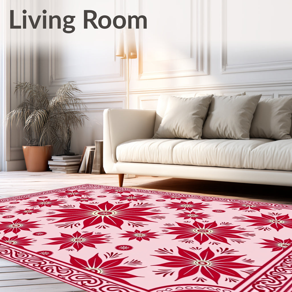 Rich Crimson Petal Bloom Framing Rug