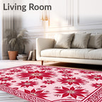 Rich Crimson Petal Bloom Framing Rug