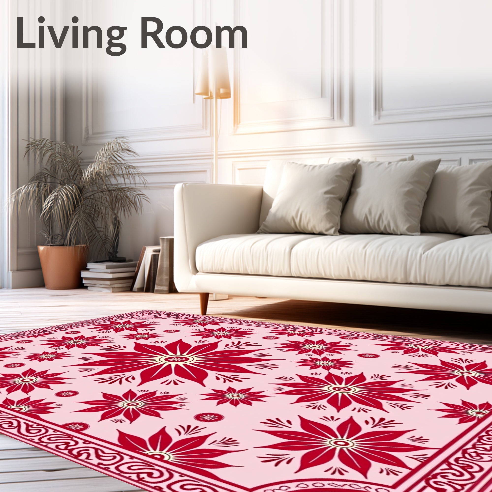 Rich Crimson Petal Bloom Framing Rug