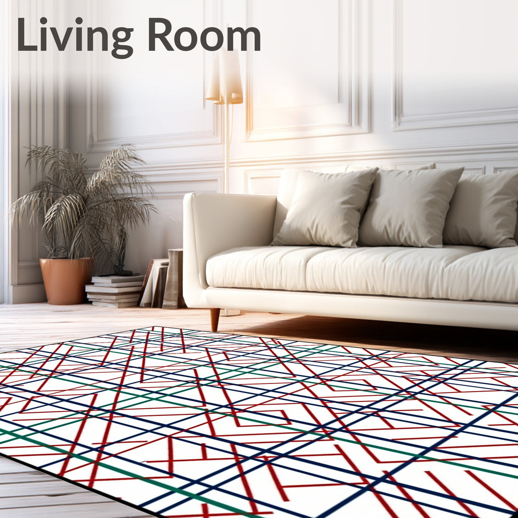 Crimson and Teal Geometric Grid Arrangement Rug