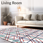 Crimson and Teal Geometric Grid Arrangement Rug