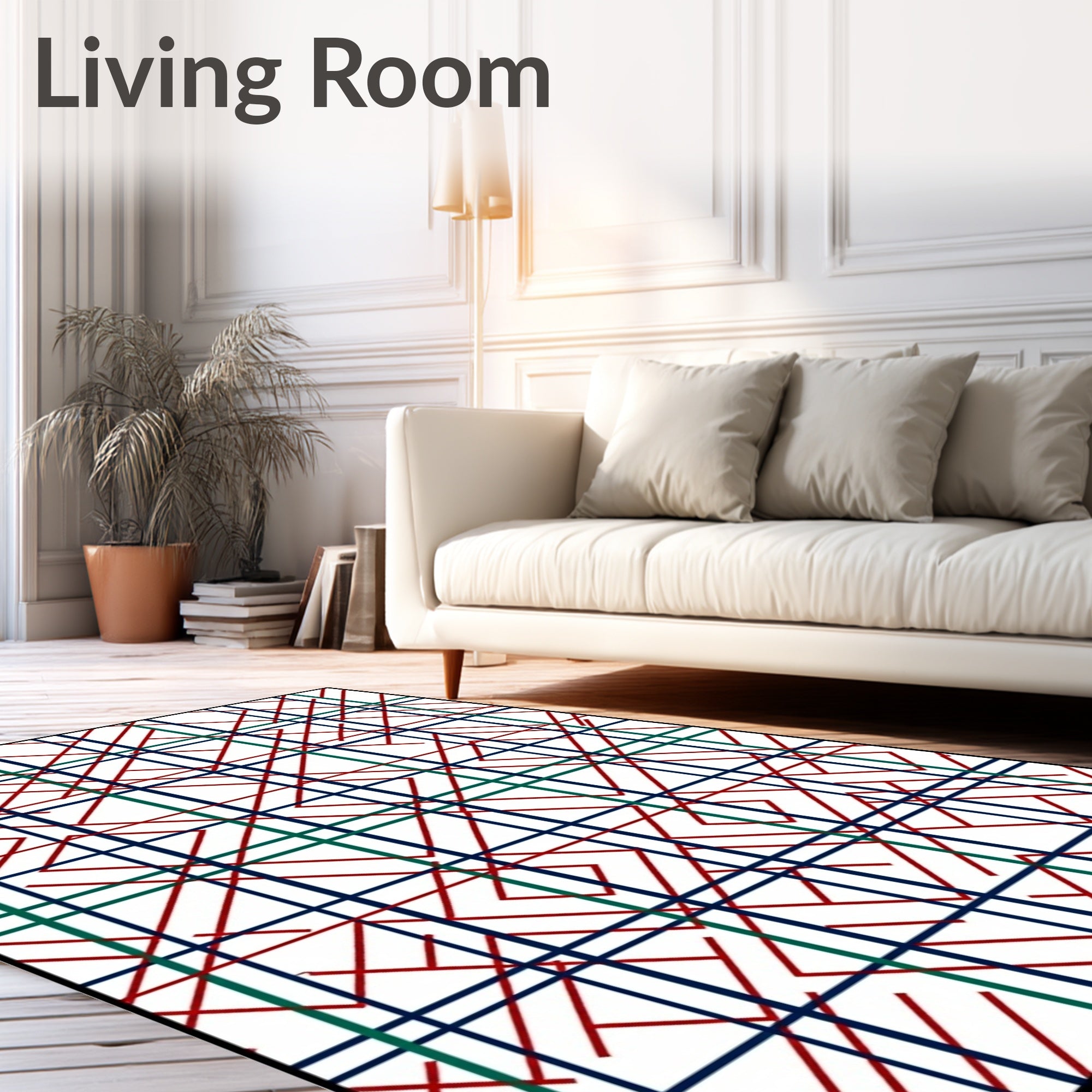Crimson and Teal Geometric Grid Arrangement Rug