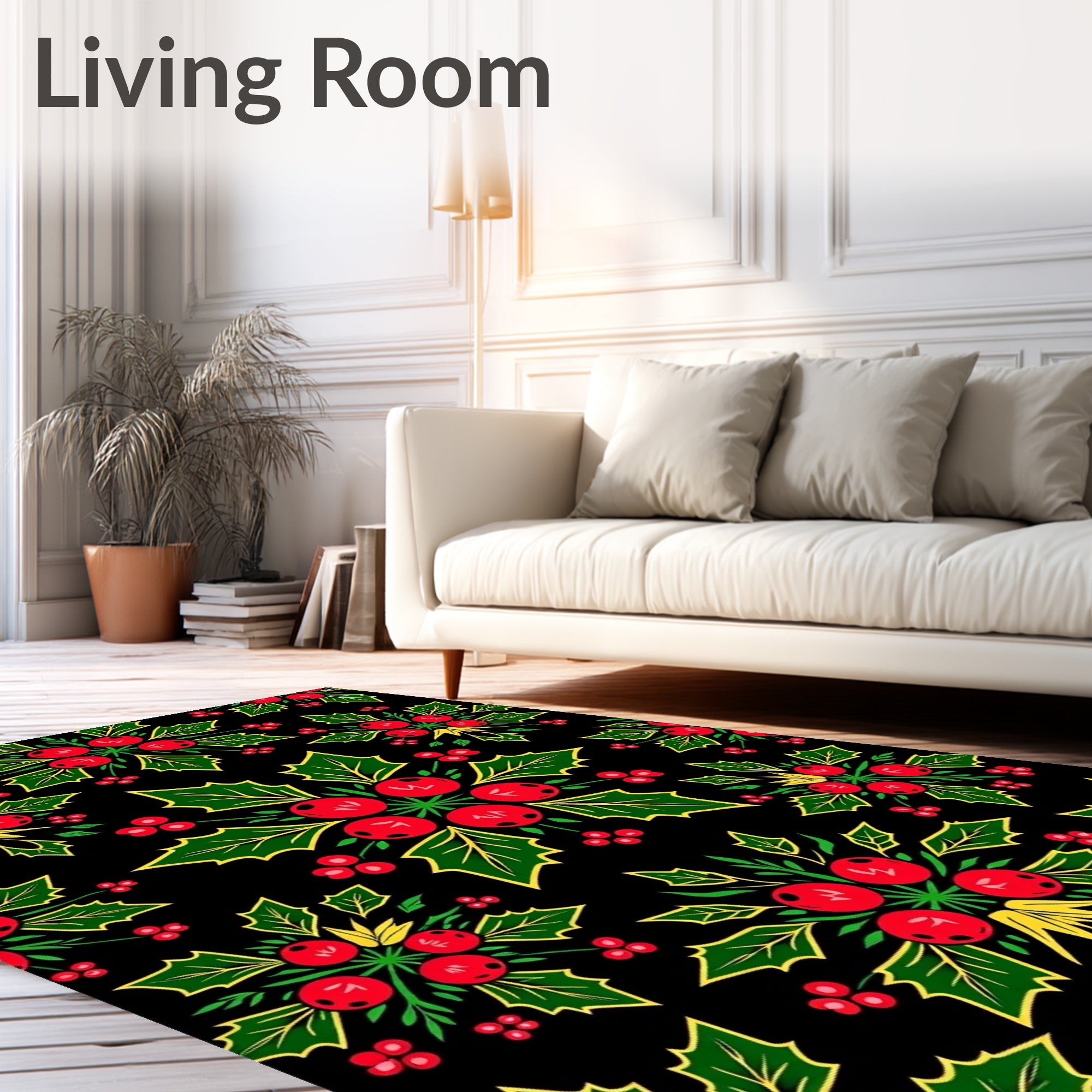 Festive Red Holly Berry Mandala Rug