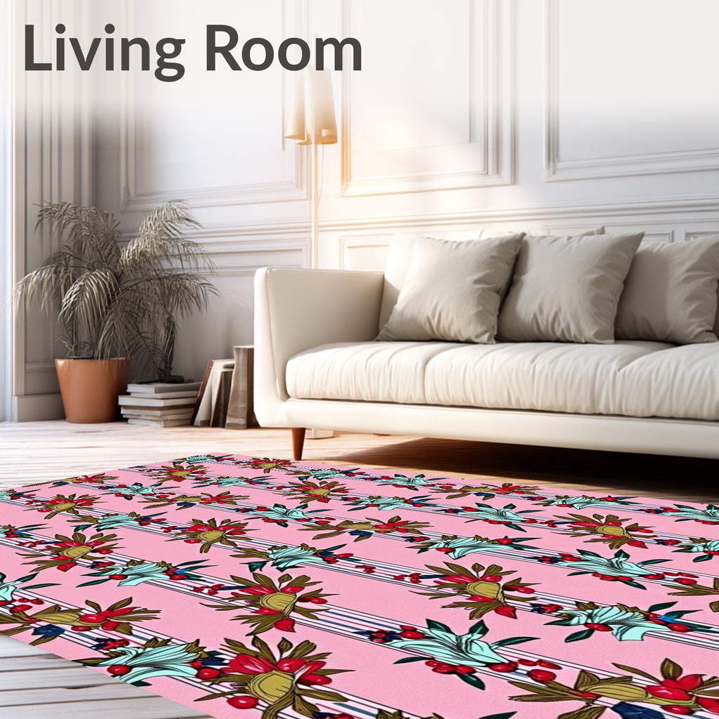 Pink Striped Floral Bouquet Rug