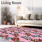 Pink Striped Floral Bouquet Rug