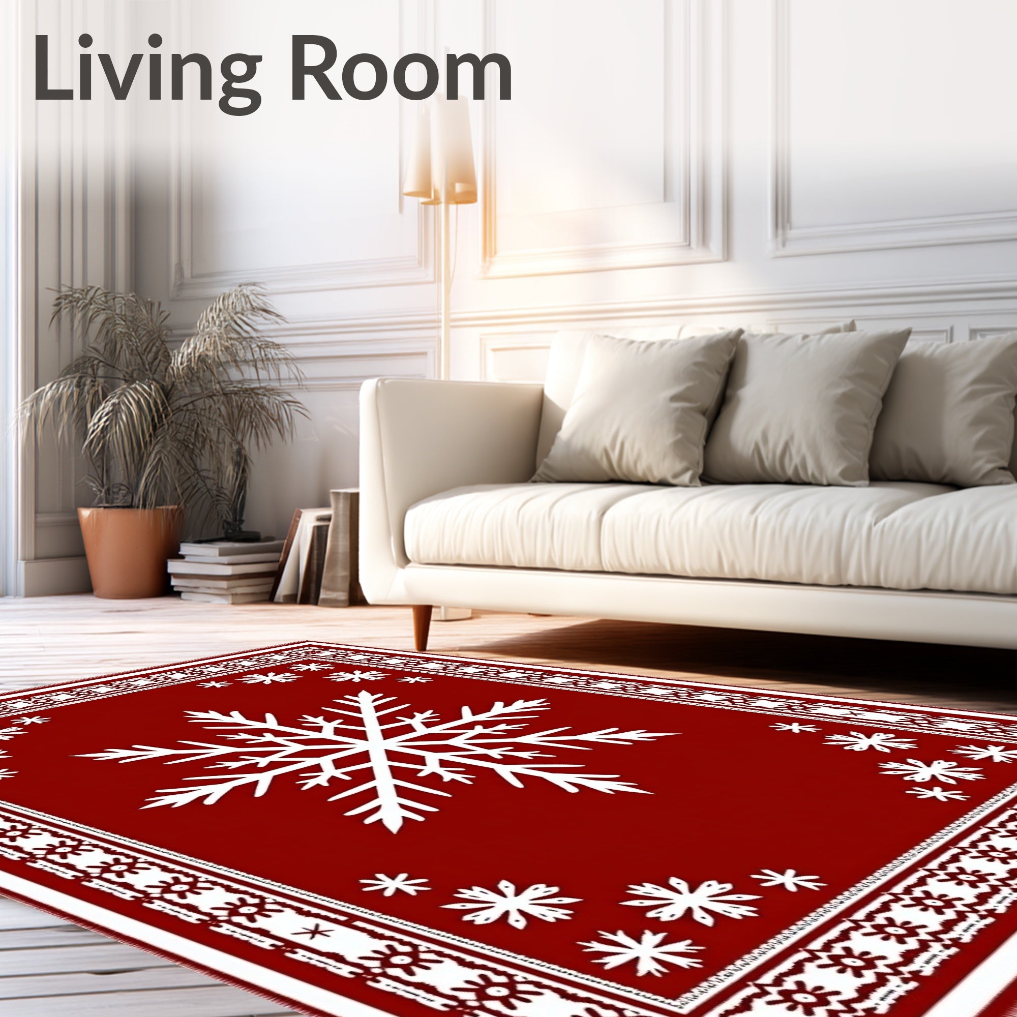 Crimson Snowflake Winter Wonderland Rug