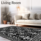 Monochromatic Ivory Floral Vine Tapestry Rug