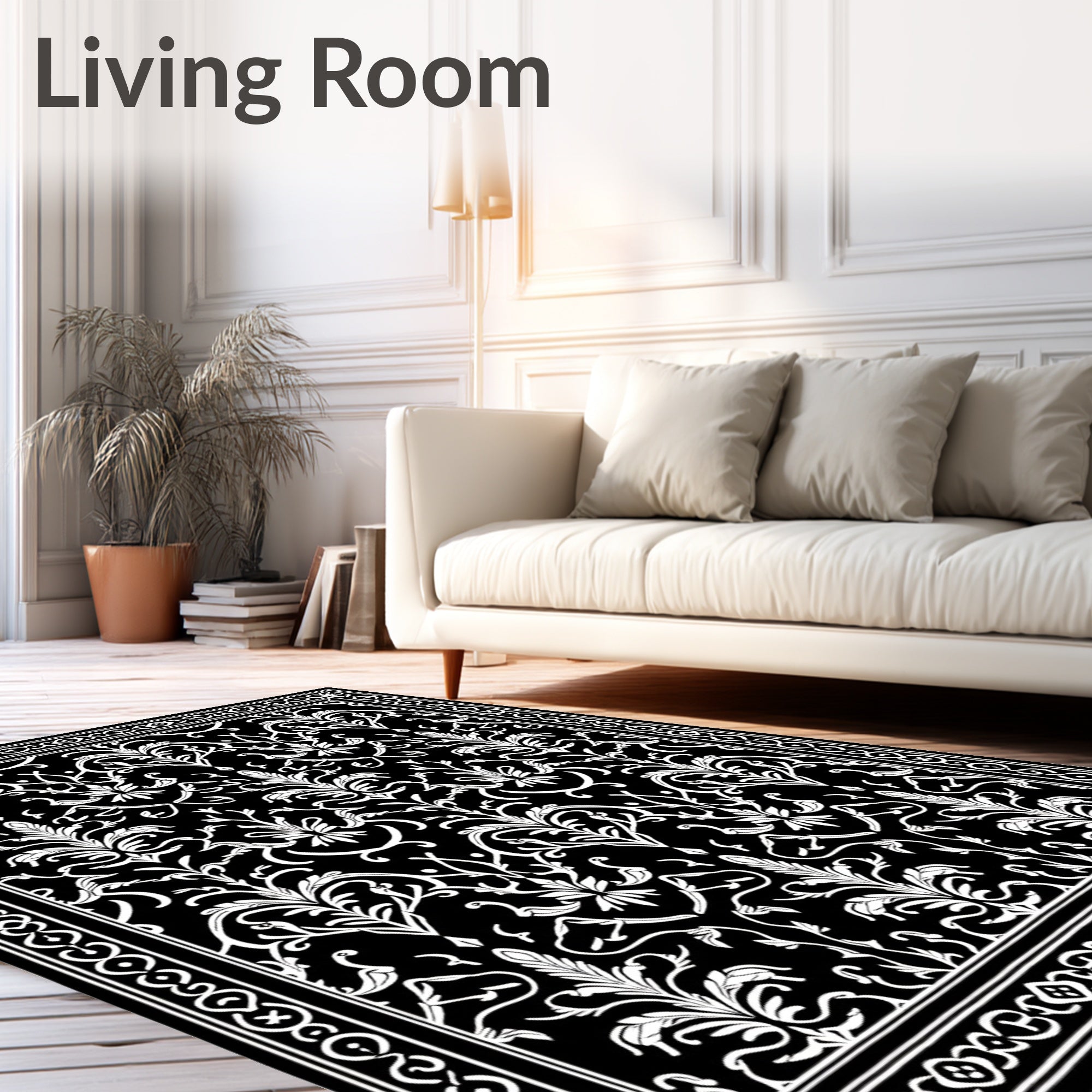 Monochromatic Ivory Floral Vine Tapestry Rug