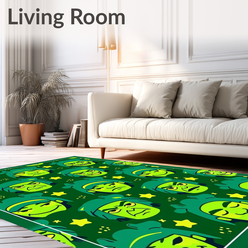 Green Cartoon Face Star Background Rug