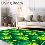 Green Cartoon Face Star Background Rug