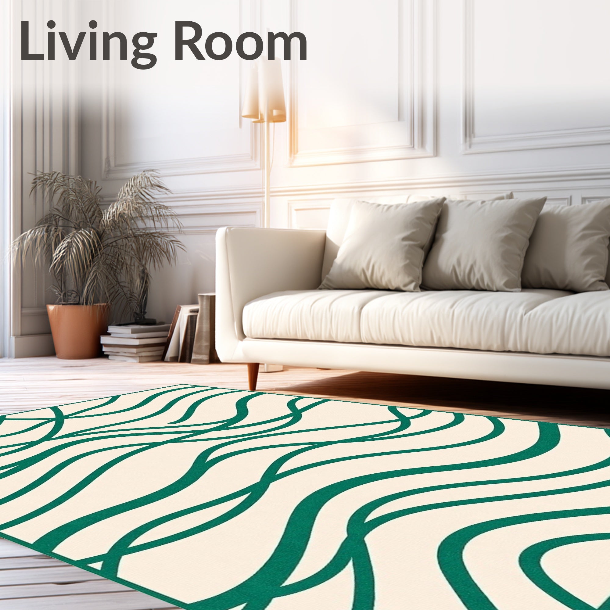 Cream And Teal Wavy Lines Rug