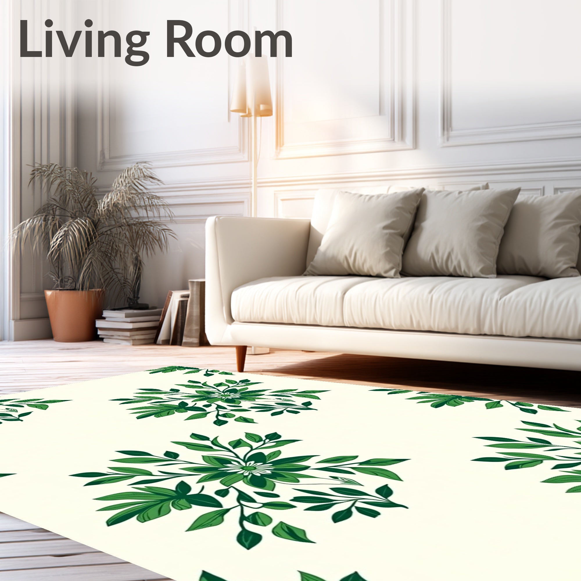 Deep Green Floral Branch Arrangement Rug