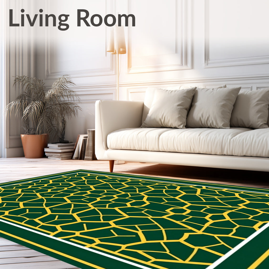 Emerald Gold Geometric Lattice Rug