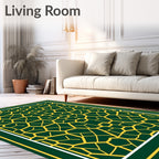 Emerald Gold Geometric Lattice Rug