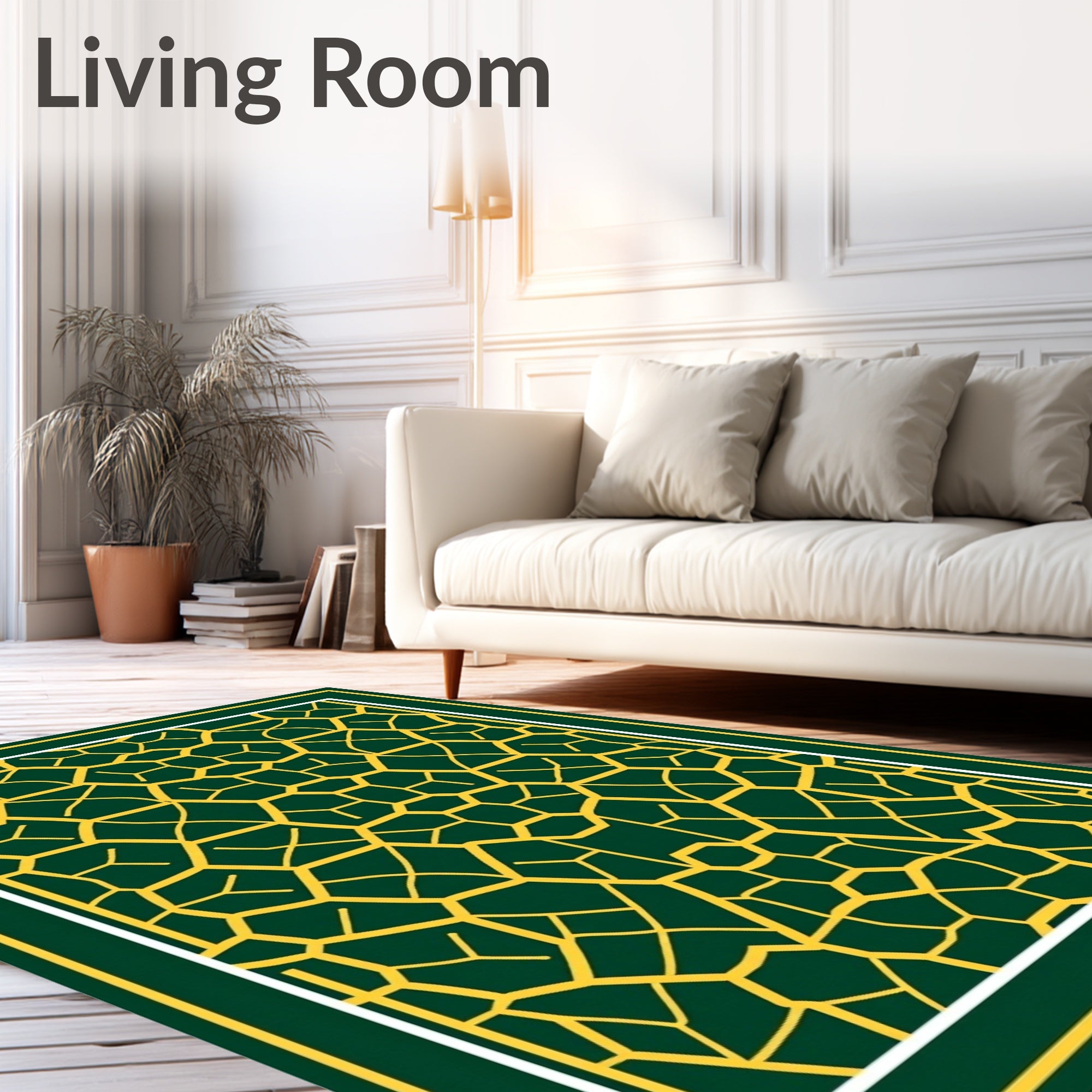 Emerald Gold Geometric Lattice Rug