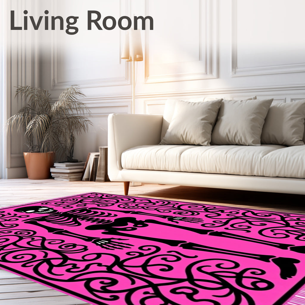 Hot Pink Skeleton With Black Swirls Rug