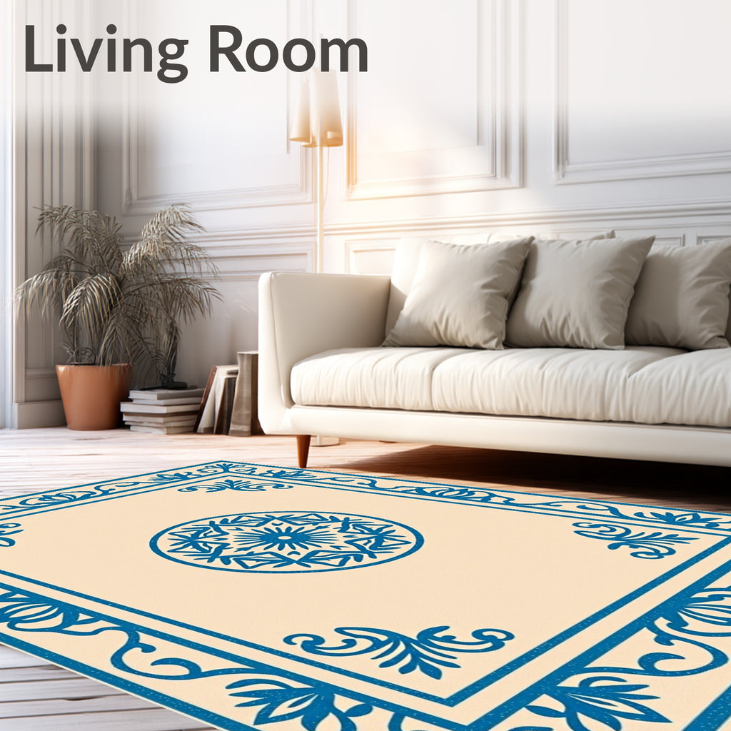 Royal Blue Floral Medallion Border Rug