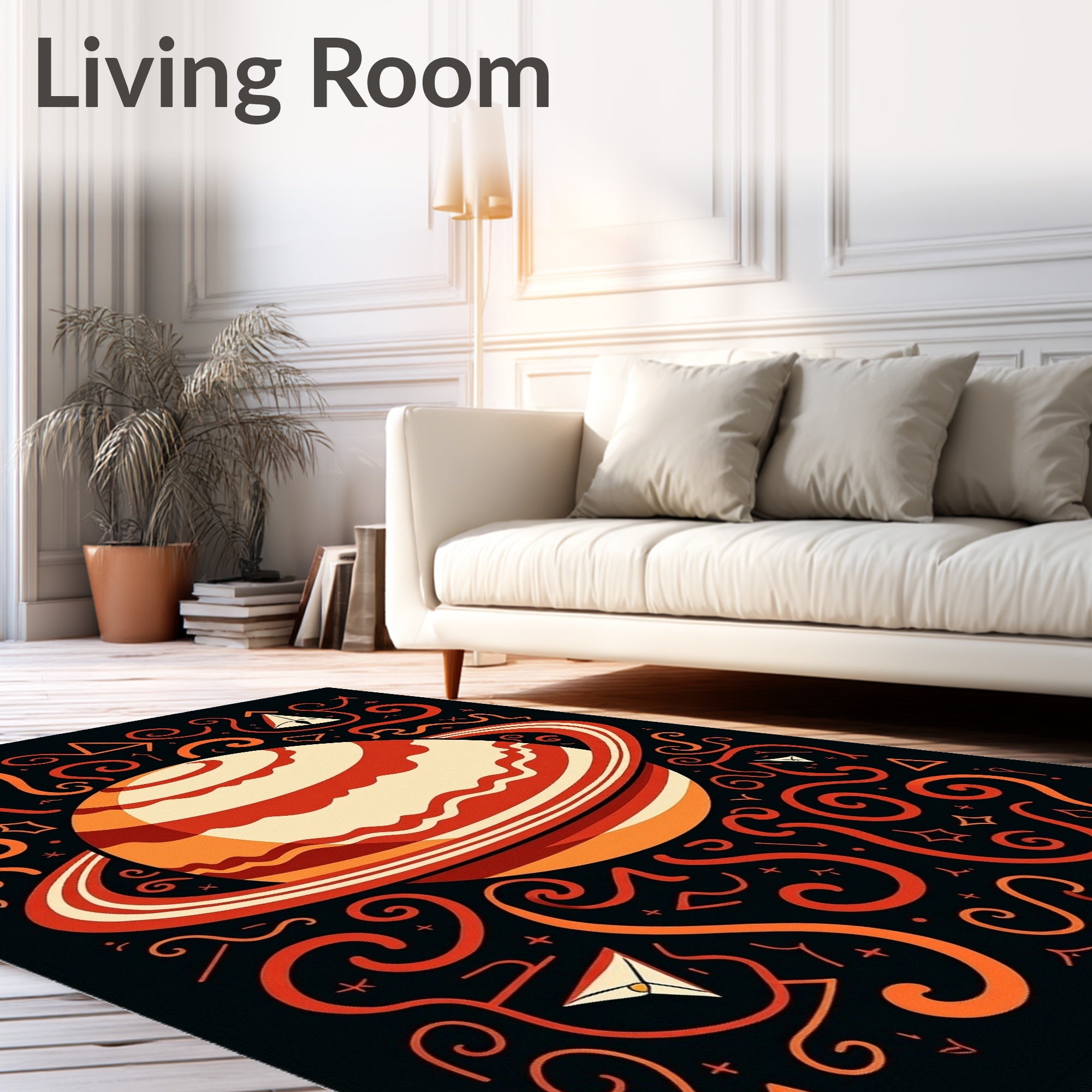 Crimson Planet Swirls Cosmic Rug