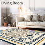 Navy Blue Botanical Medallion Rug