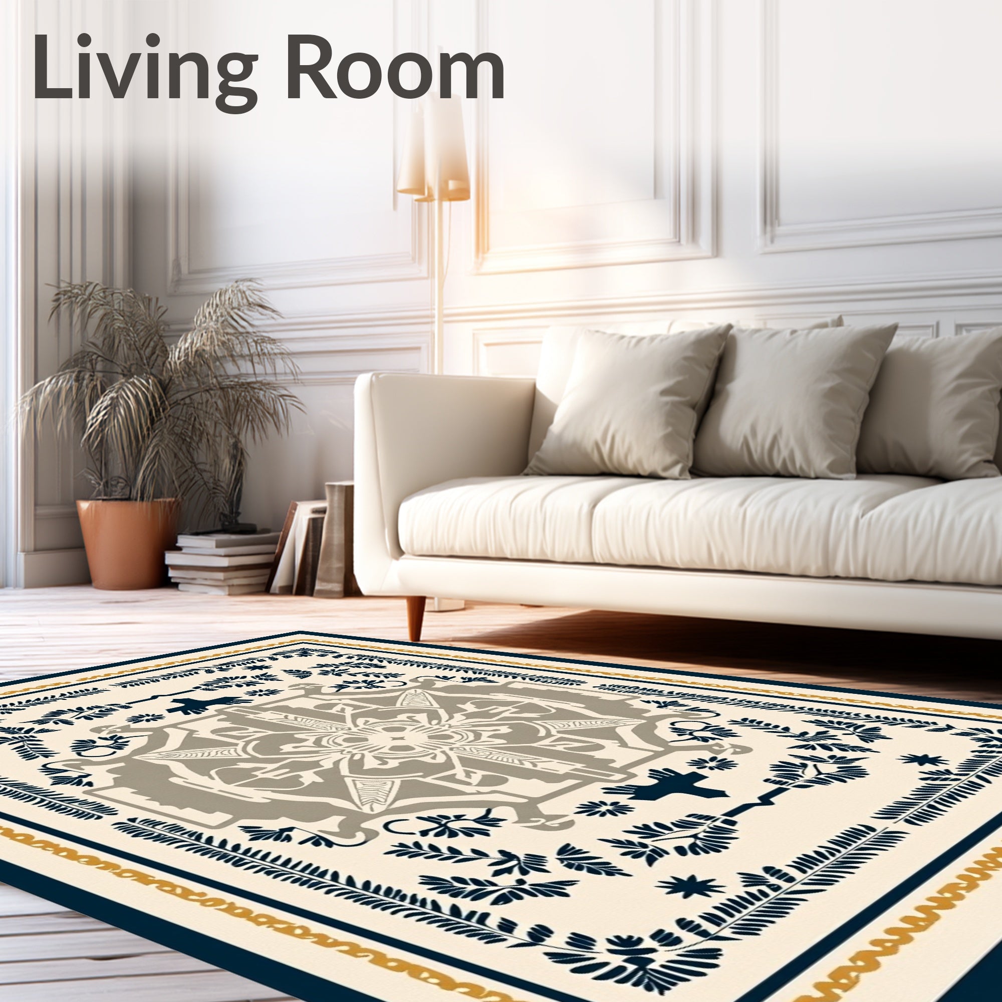 Navy Blue Botanical Medallion Rug