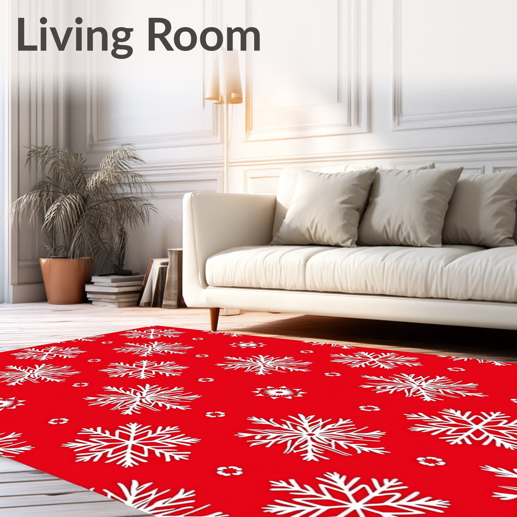 Red White Snowflake Winter Charm Rug