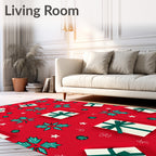 Red White Green Holly Gift Pile Rug