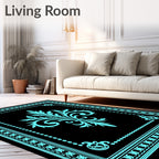 Turquoise Classic Fleur-de-Lis Border Rug