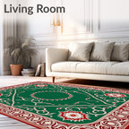 Classic Green Red Floral Medallion Rug