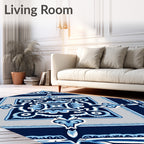 Deep Blue Floral Medallion Tile Rug