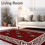 Crimson Gold Leaf Swirl Medallion Rug