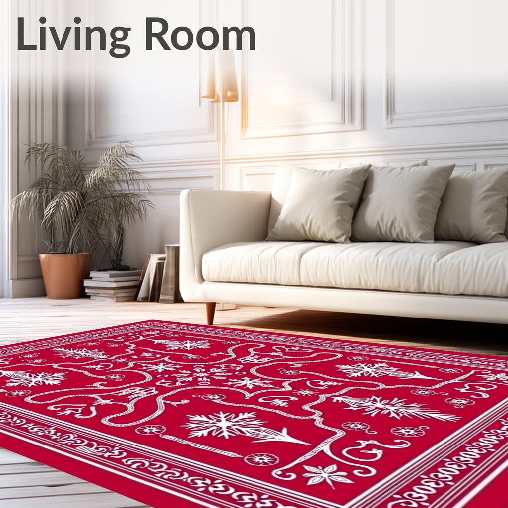 Crimson White Ornate Scroll Medallion Rug