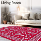Crimson White Ornate Scroll Medallion Rug
