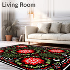 Bold Red Green Starburst Medallion Rug