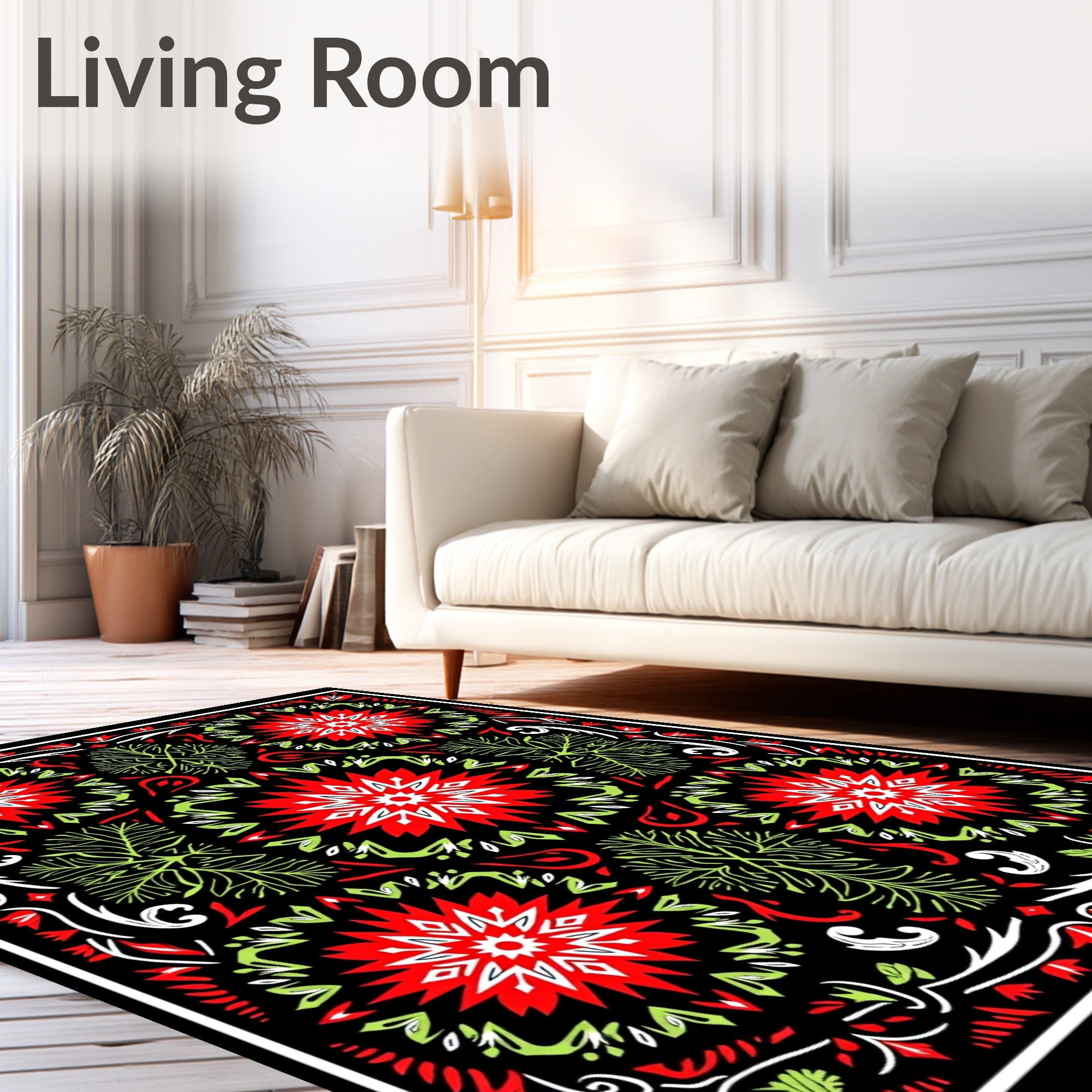 Bold Red Green Starburst Medallion Rug