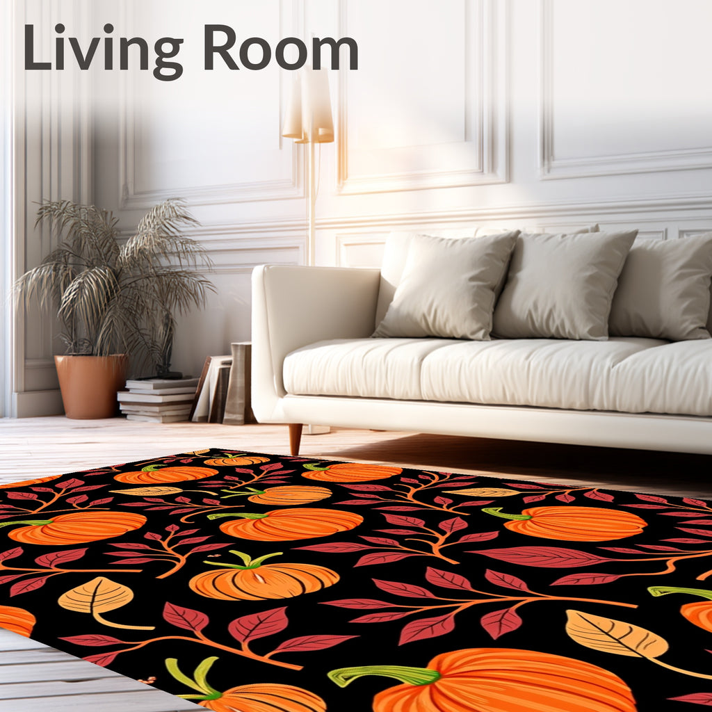 Autumn Orange Pumpkin Leafy Branch Rug