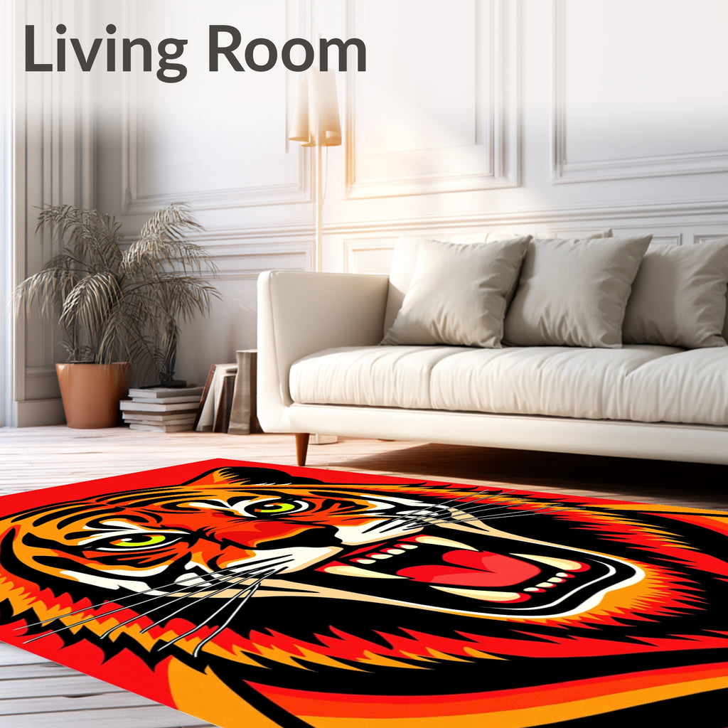 Bold Tiger Face Roaring Red Orange Rug