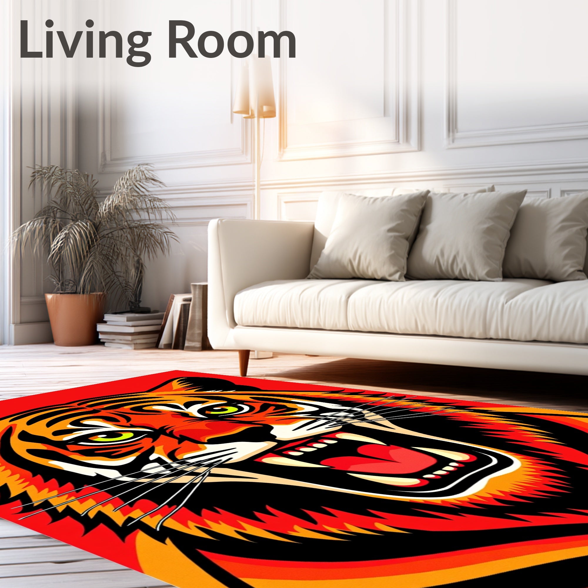 Bold Tiger Face Roaring Red Orange Rug