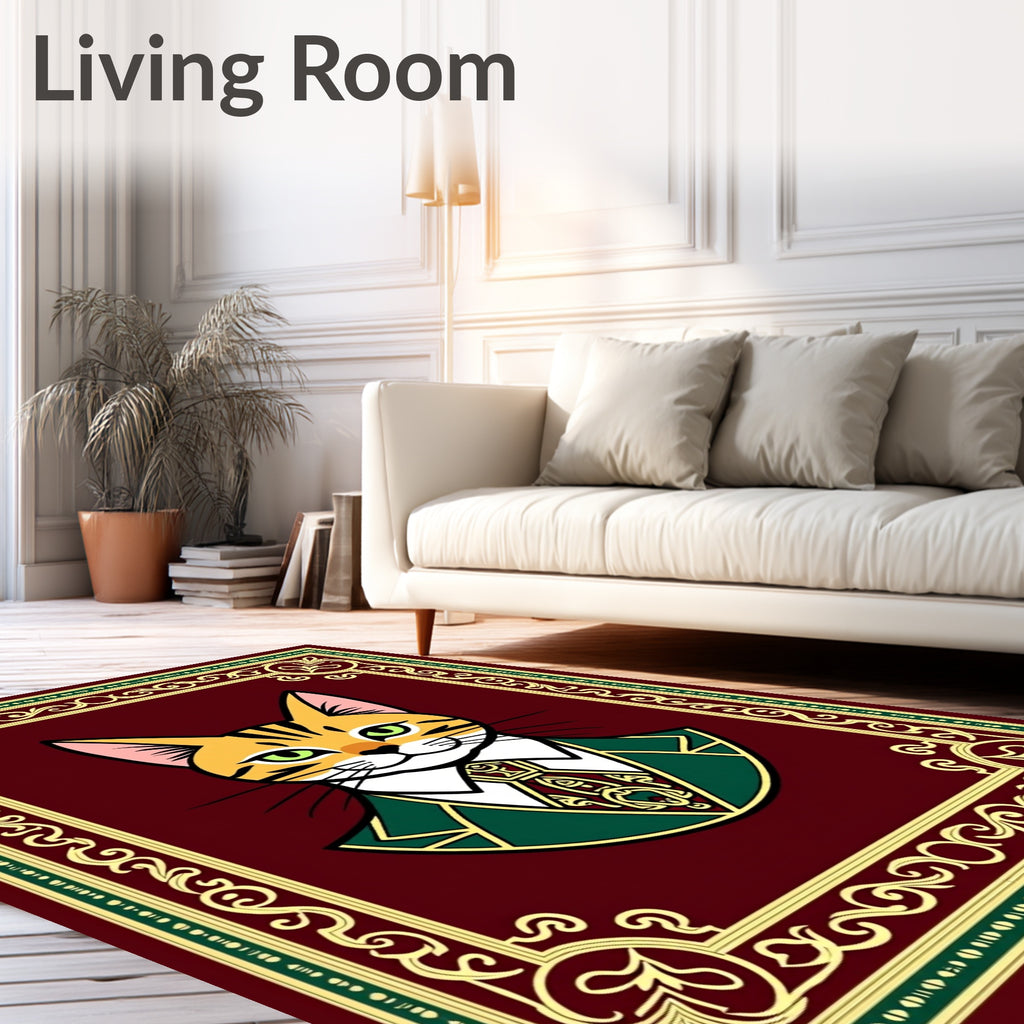 Dapper Cat Portrait Ornate Crimson Rug