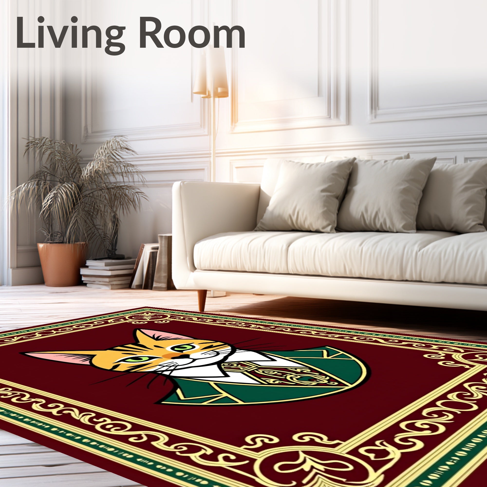 Dapper Cat Portrait Ornate Crimson Rug
