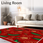 Crimson Emerald Leaf Swirl Accents Rug
