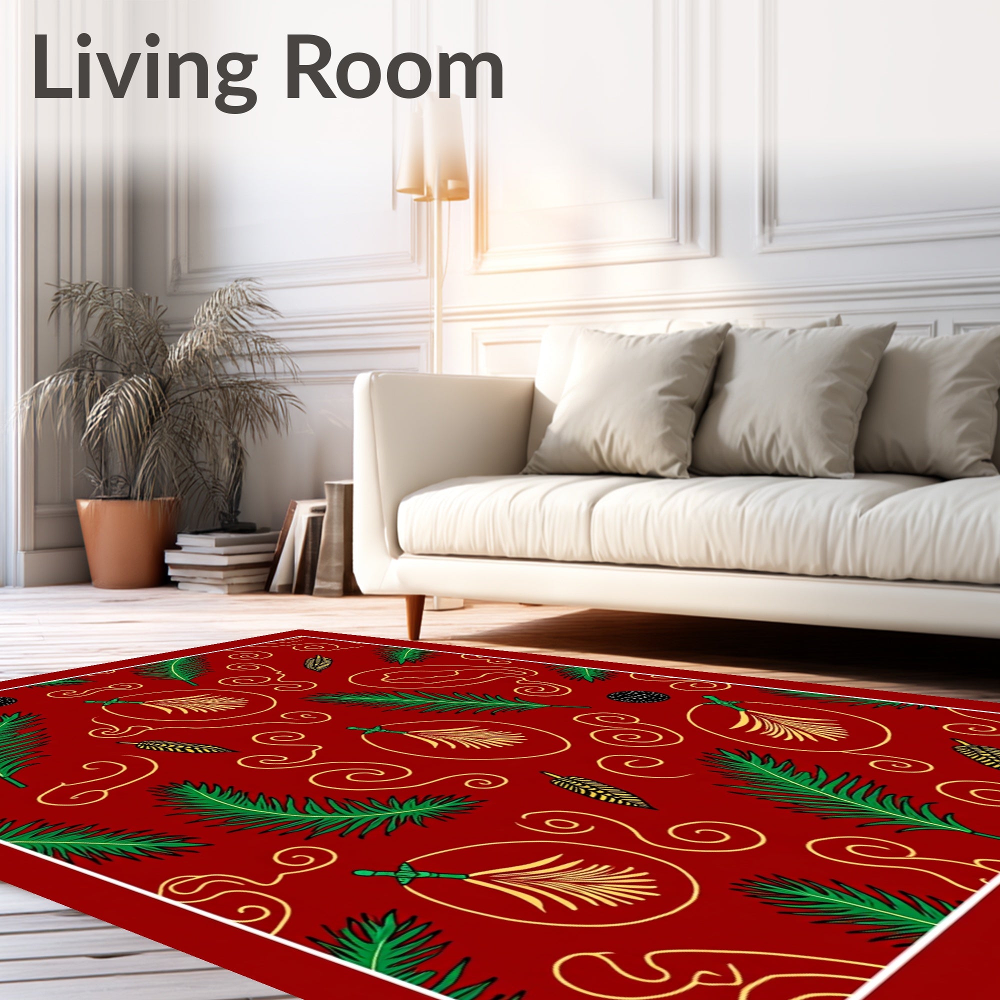 Crimson Emerald Leaf Swirl Accents Rug