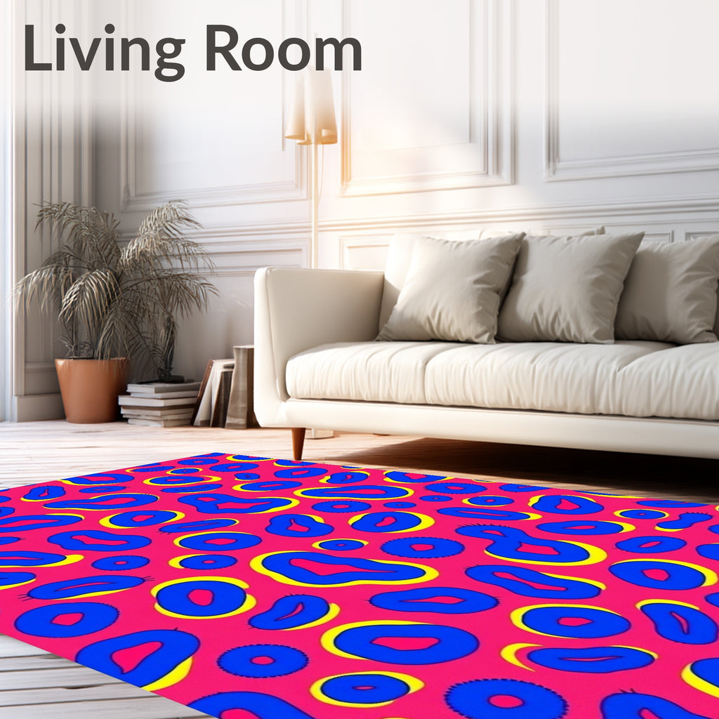 Vibrant Pink Blue Leopard Spots Rug